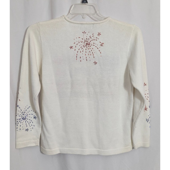 NWT Vtg Berek White American Flag Fireworks Sweater Small Patriotic Knit USA E2 - Picture 6 of 6